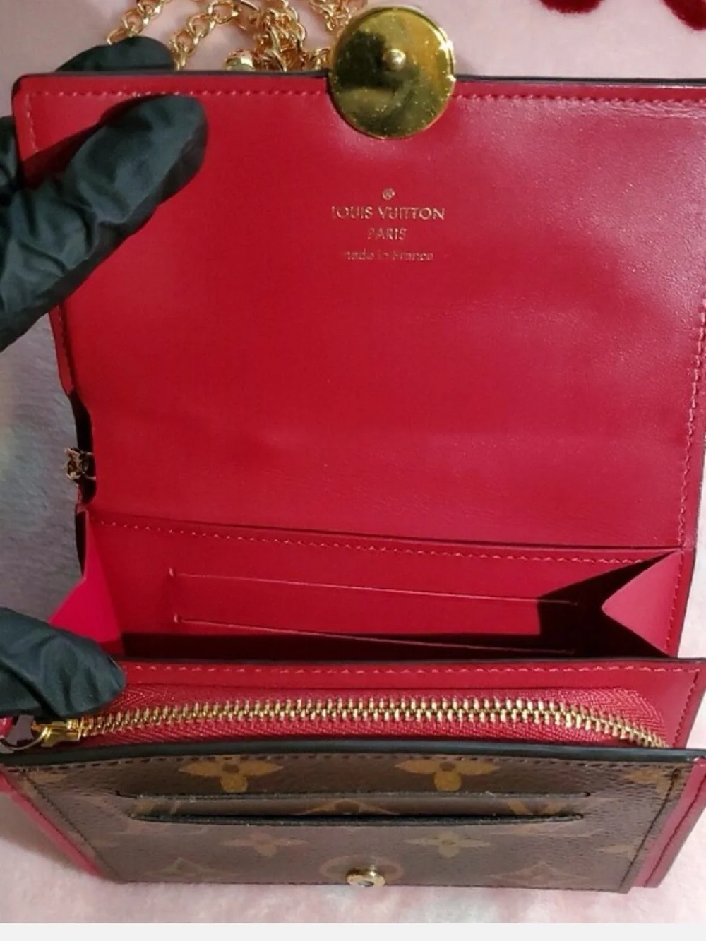 Louis Vuitton Monogram Mini Bag in Brown and Red with Gold Chain
